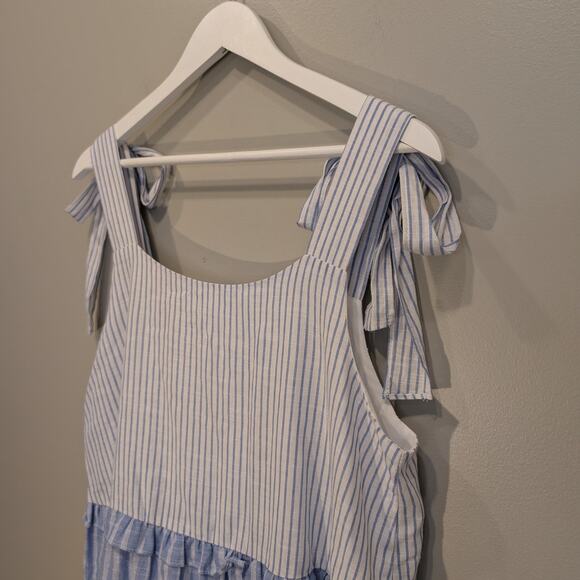 Blu Pepper Dress Color Block Stipes Tie-Shoulder Timeless Preppy Chic - Size L - Picture 5 of 8